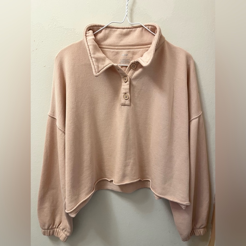 Aerie Cropped Polo Sweatshirt (Size S)